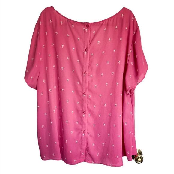 Torrid Hot Pink Palm Tree Short Sleeves Buttons Down Back Blouse Top.Size 4X - Picture 3 of 12